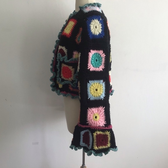 Up cycled granny square crib afghan cropped open front jacket / pockets Medium - Picture 7 of 7